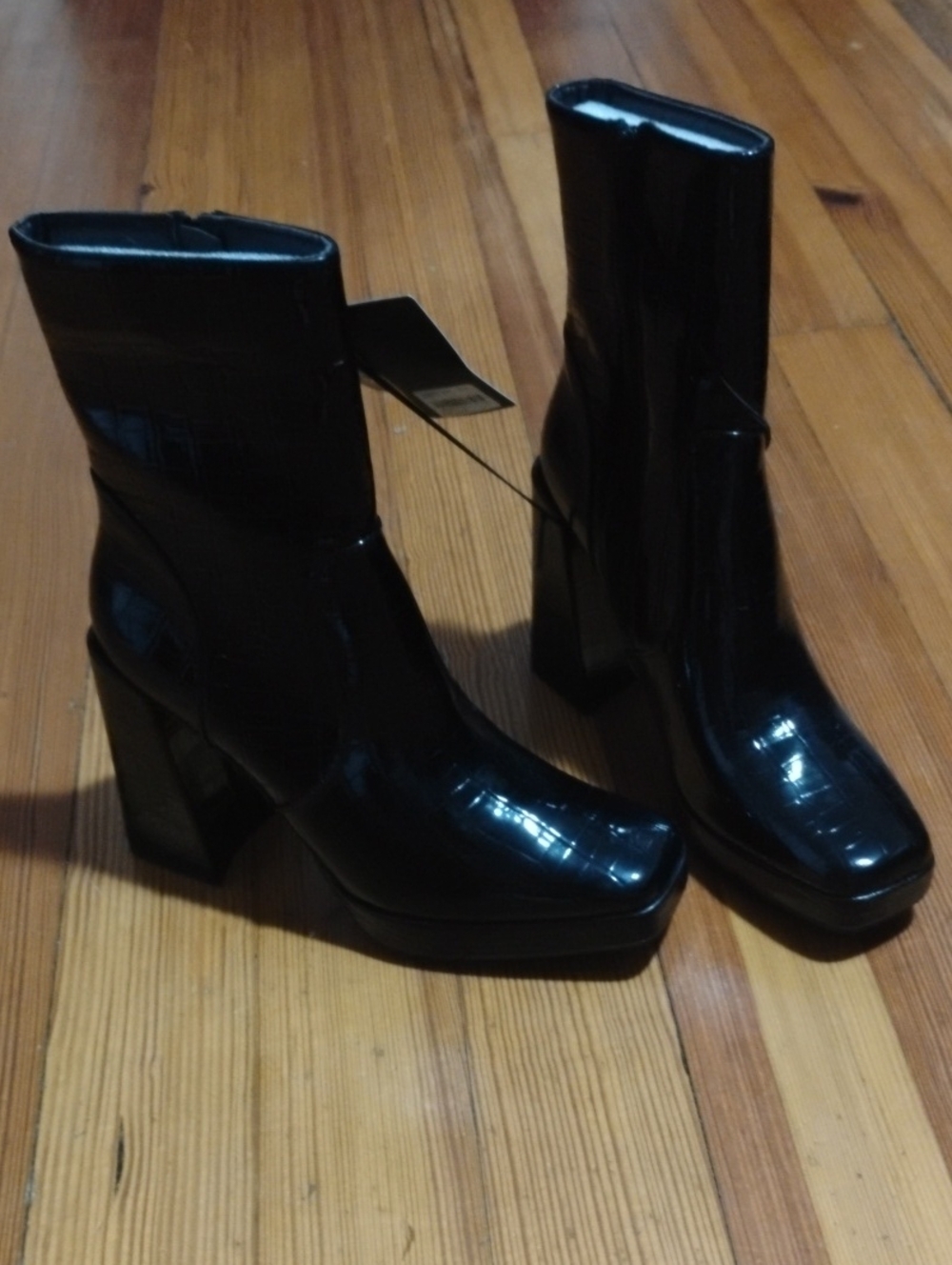 Forever 21 Black Patent Platform Ankle Boots
